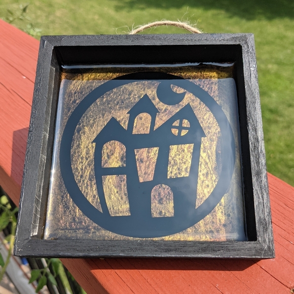 Hand Crafted Other - Spooky House Wall Art Haunted House Moon Shadow Box Witch